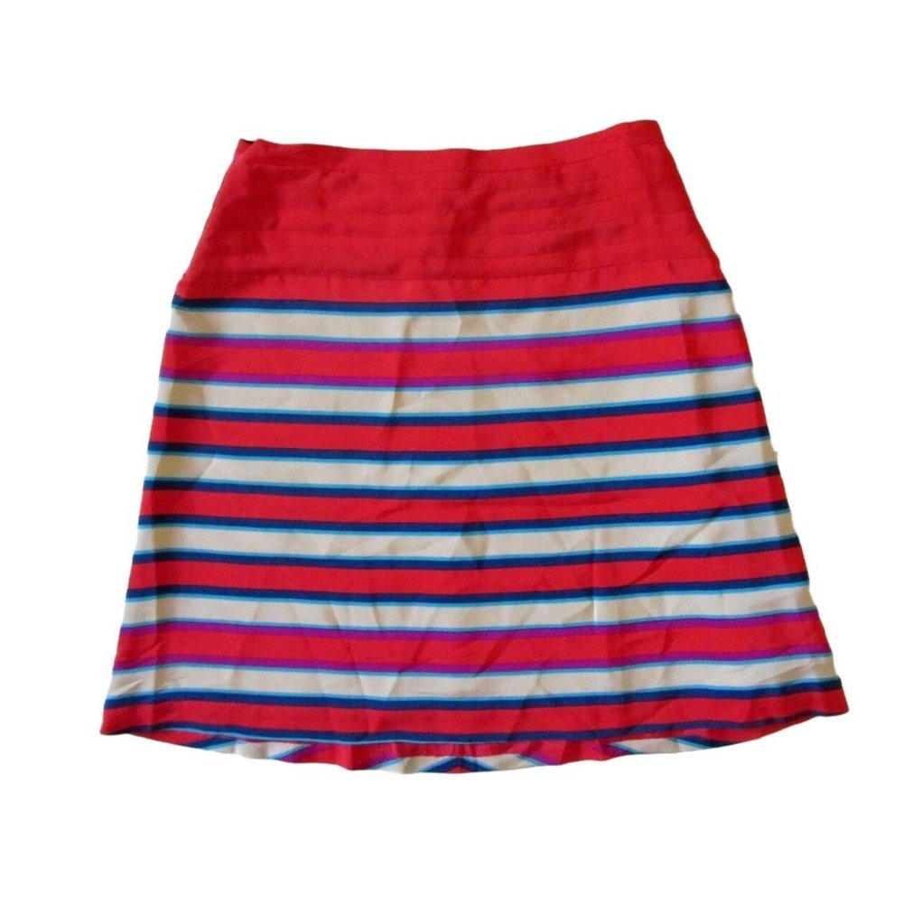 Marc Jacobs Jacobson in Coral Stripe Silk Pleated Waist Zip Back  A-Line Skirt 6